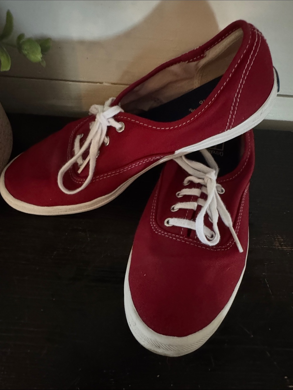 Women's Red Canvas Lace-Up Sneakers